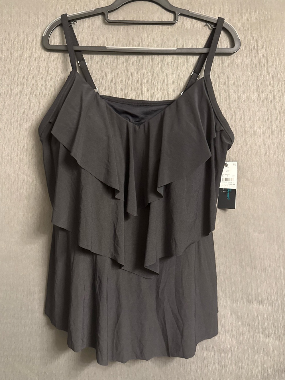 NWT AquaGreen Black Ruffle Tiered Tankini Swim Top Plus Size 20W